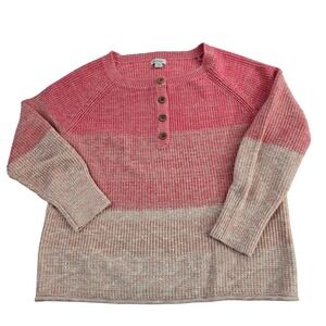 Sundance Women's Colorblock Knit Sweater  Cotton Blend Button Neck Pink M‎